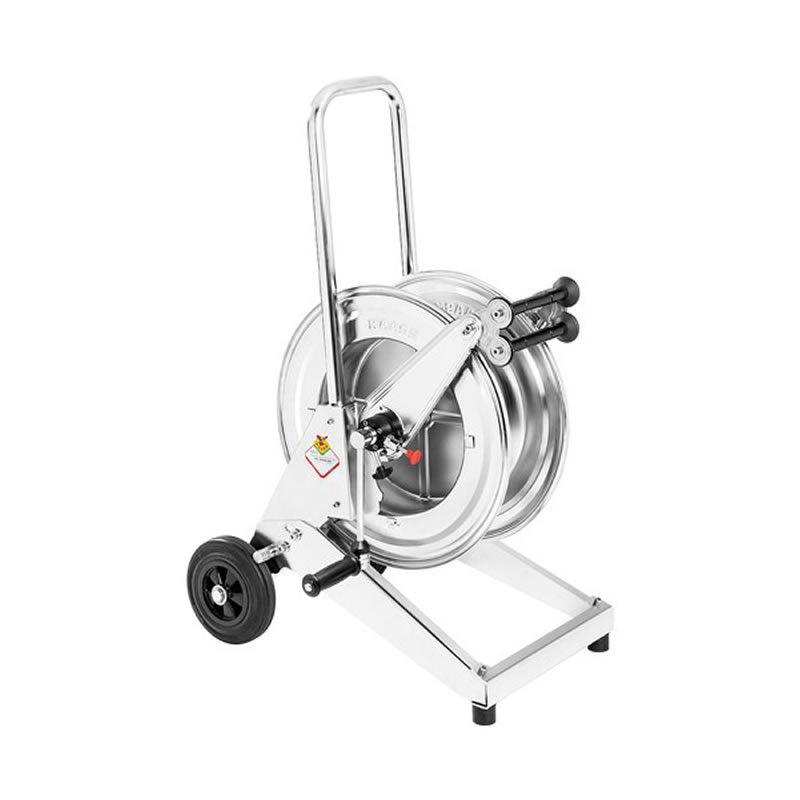 MANUAL TROLLEY-MOUNTED HOSE REEL IN STAINLESS STEEL